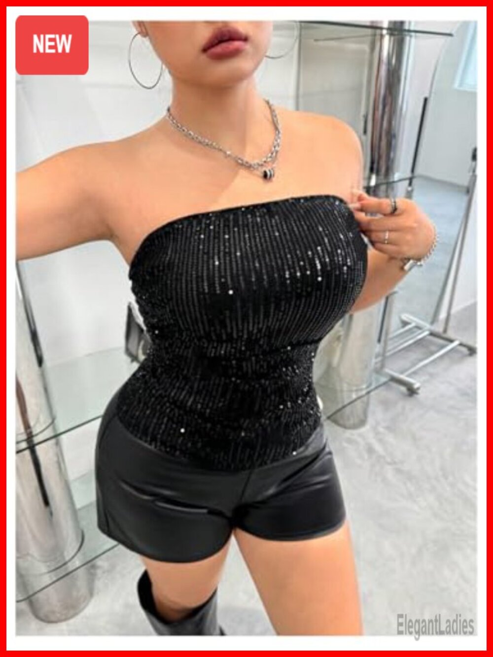 Plus Size Sequin Ruched Tube Top - Picture 2 of 5
